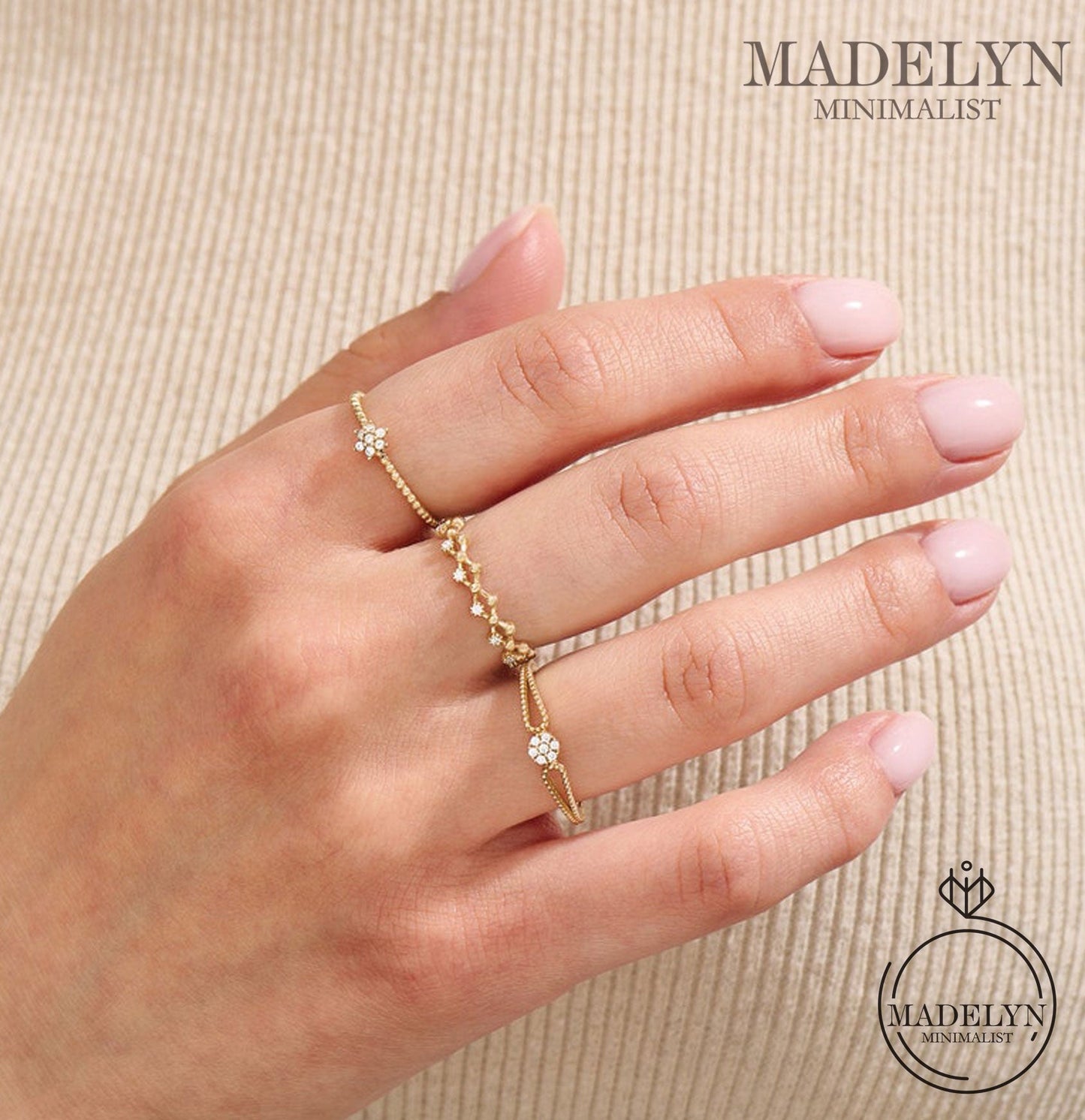 MADELYN MINIMALIST 14k Solid Gold Tiny Flower Promise & Solid Gold Cute Engagement Ring | Gift For Her, Mother