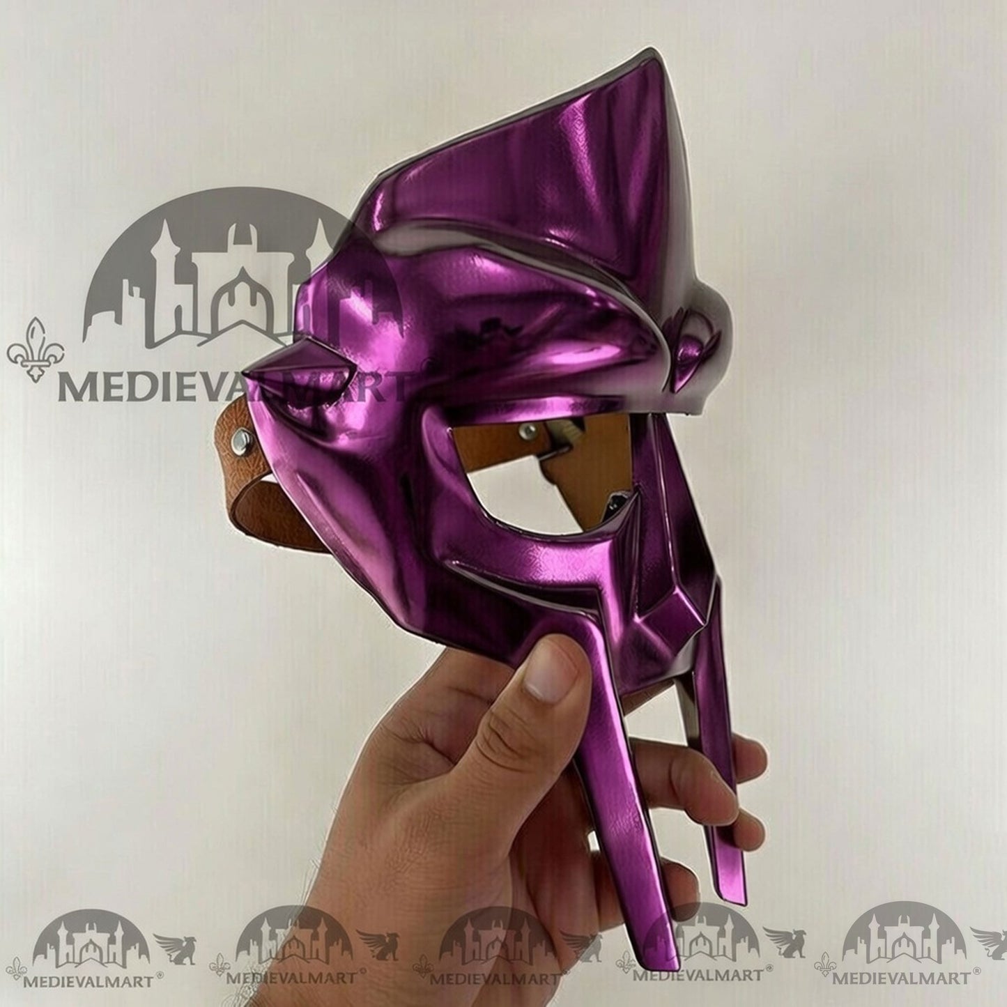 MEDIEVALMART MF DOOM Mask Mad-villain Purple Finish Steel Face Armor