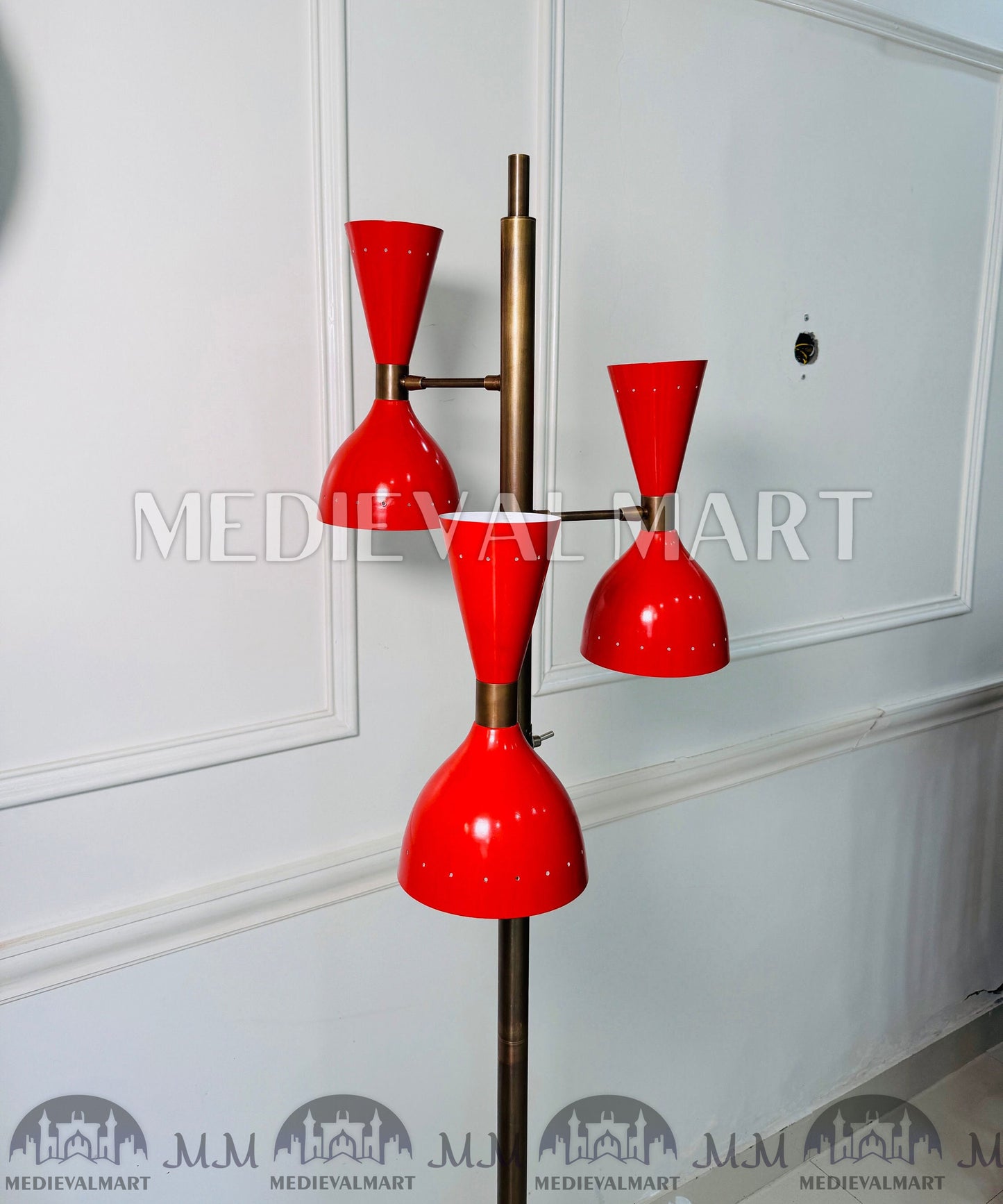 MEDIEVALMART Brass Mid-Century Modern Floor Lamp - Italian Style, Handcrafted