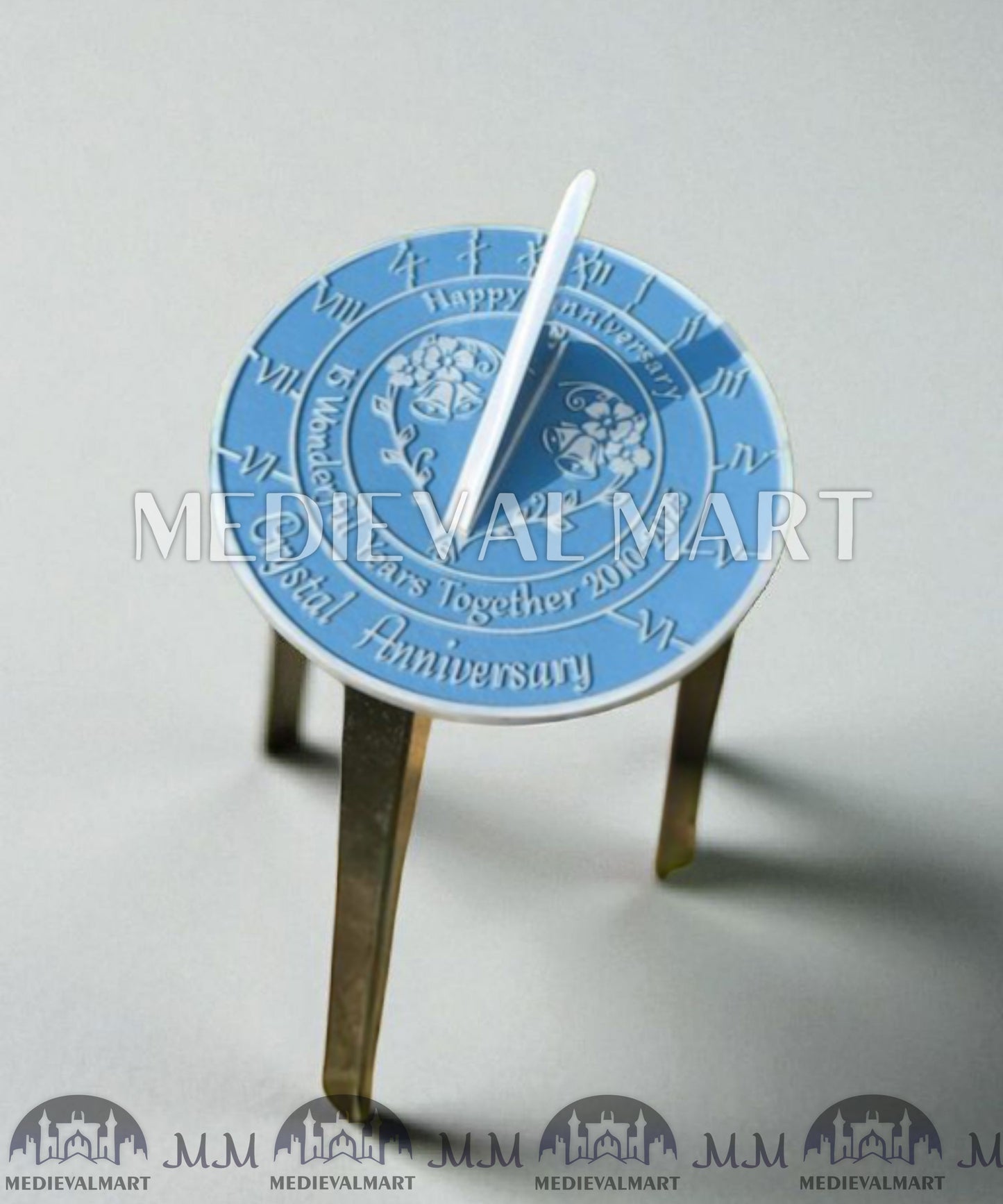 MEDIEVALMART 15th "Wonderful Years" Crystal Anniversary Sundial Clock Best Gift For Anniversary Day