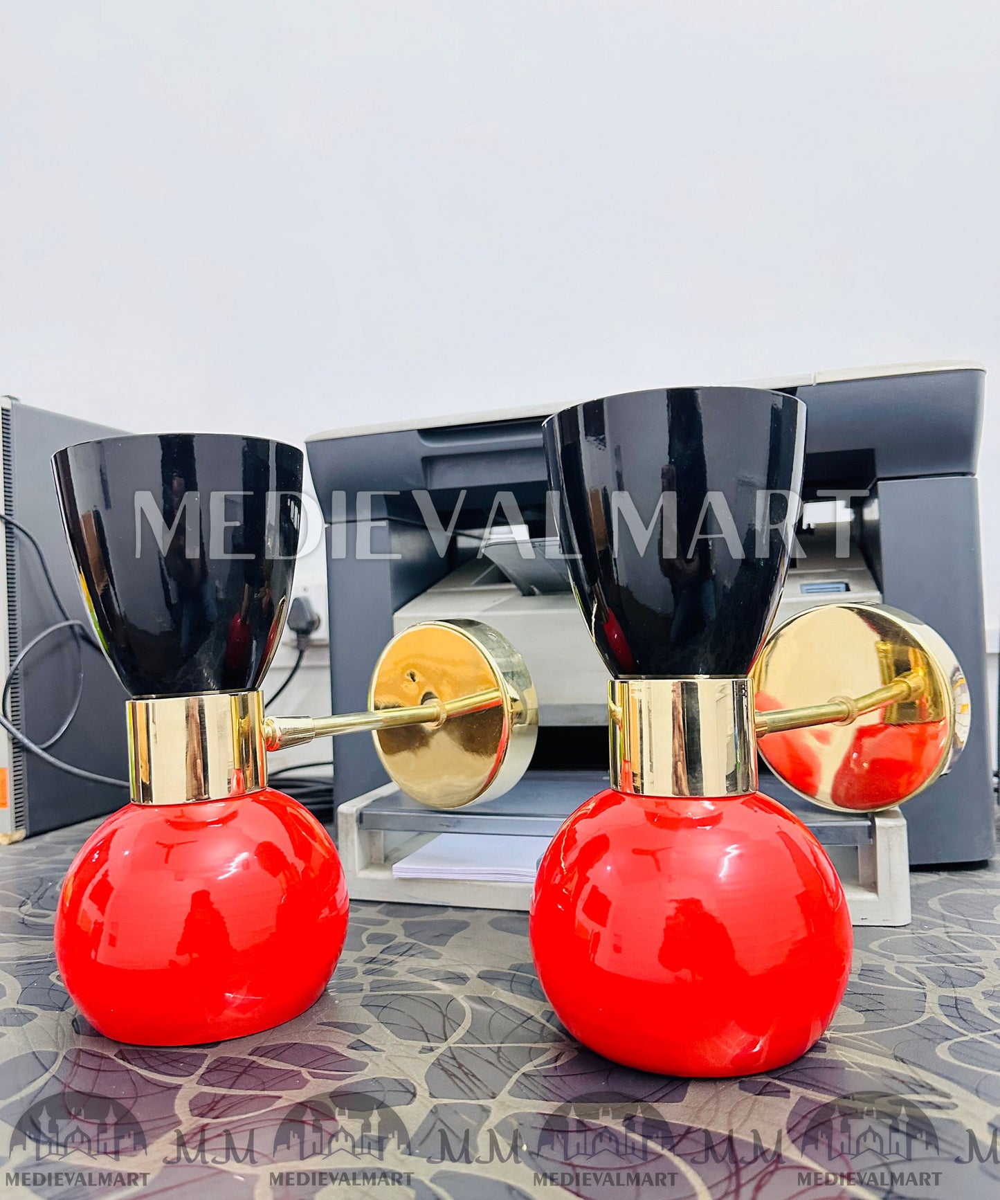 MEDIEVALMART Red Diabolo Wall Sconce Pair: Mid Century Italian Style Bedside Lamp