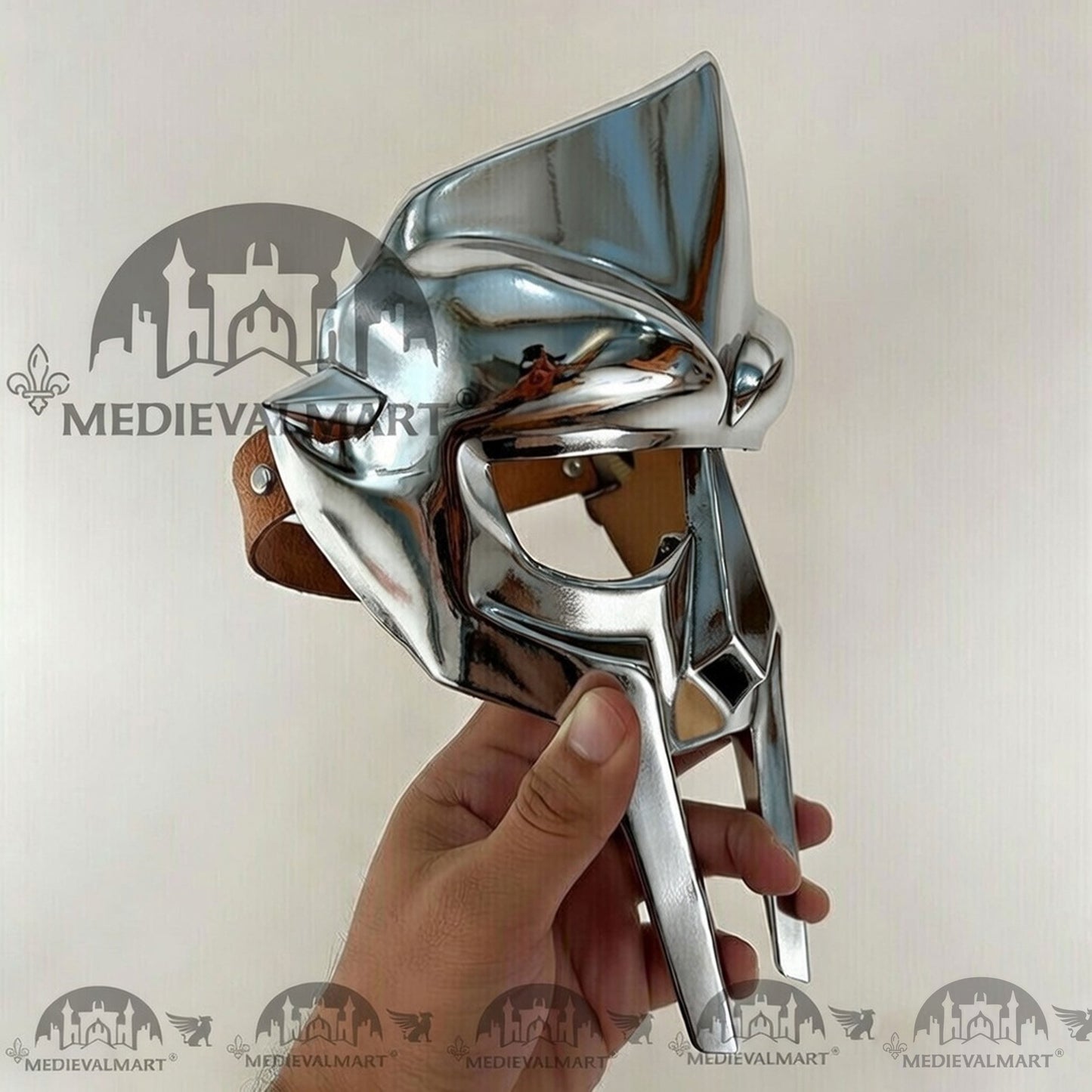 MEDIEVALMART MF DOOM Mask Mad-villain Silver Finish Steel Face Armor