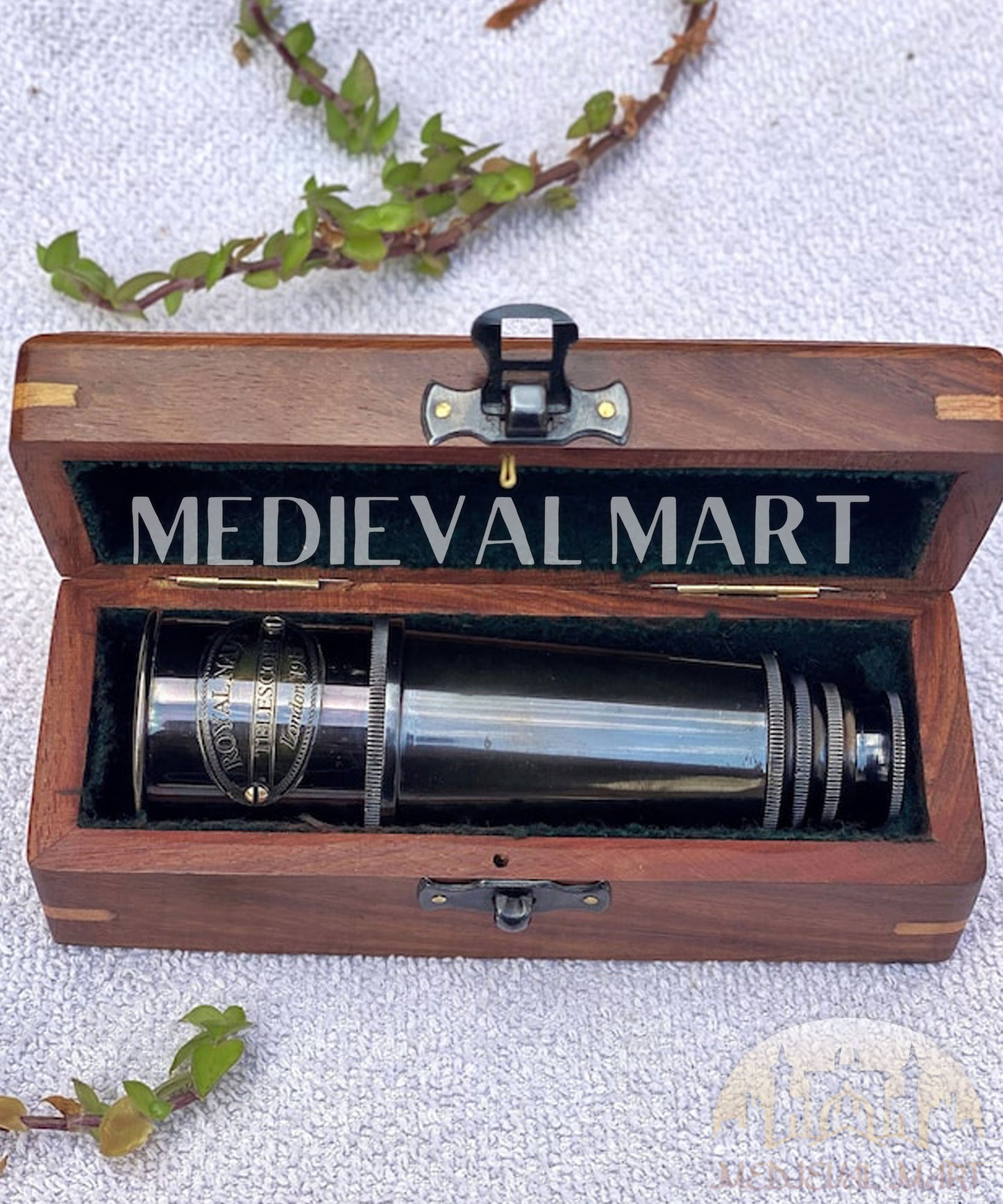 MEDIEVALMART Nautical Vintage Antique Brass Telescope for Collectors W/H Wooden Case