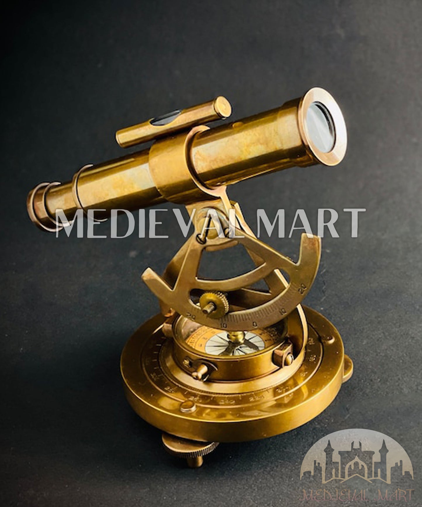 MEDIEVALMART  5" Vintage Brass Theodolite Alidade Compass - Antique Survey Transit Instrument