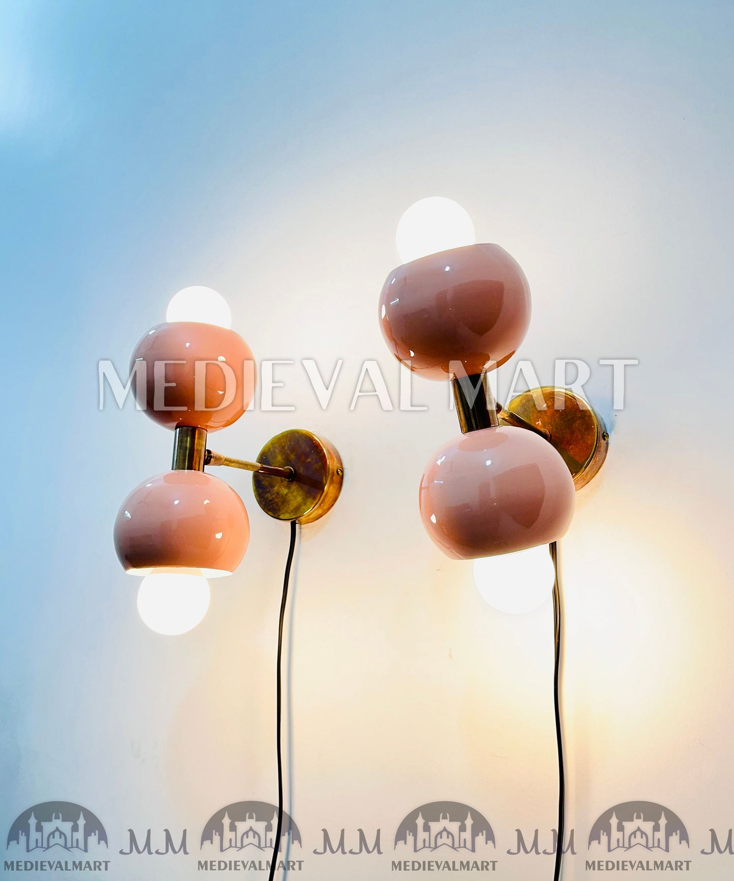 MEDIEVALMART Mid-Century Brass Diabolo Wall Sconce Pair Italian Style