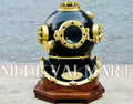 MEDIEVALMART Black Finish Diving Helmet With Wooden Base