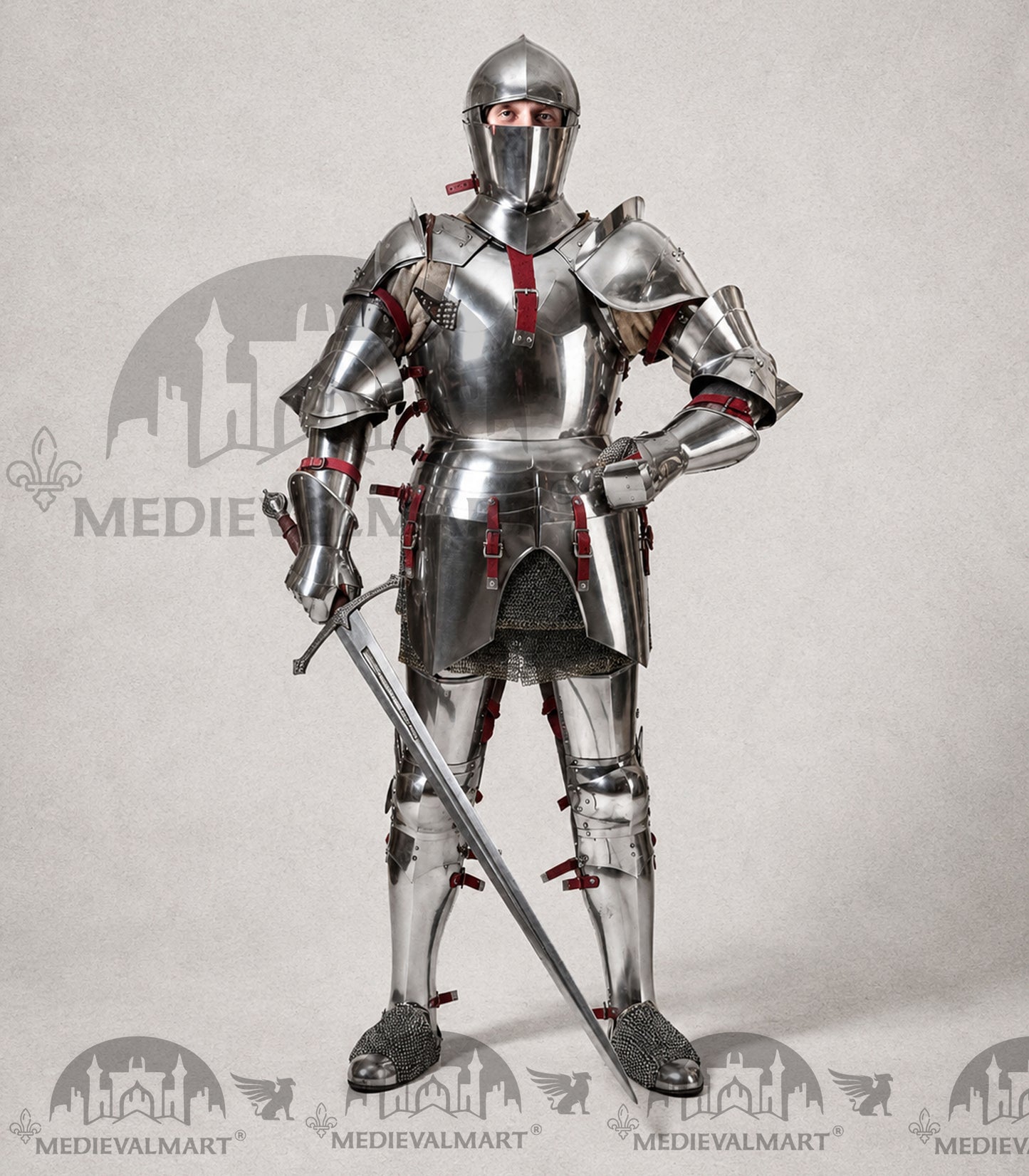 MEDIEVALMART 15th Century Gothic Parade Knight Armor | Late Medieva Full Plate Chainmail Suit for Reenactment