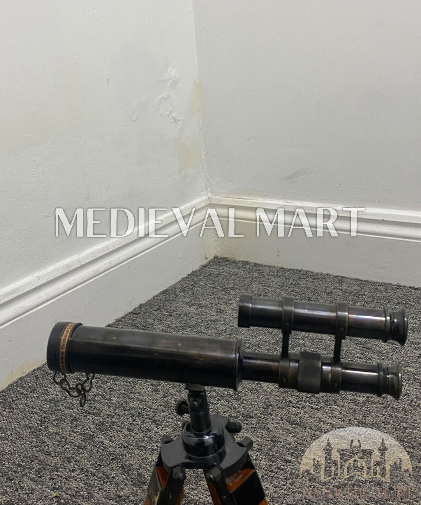 MEDIEVALMART Nautical Telescope 10 Inch Double Barrel Solid Brass Spyglass With Wooden Tripod
