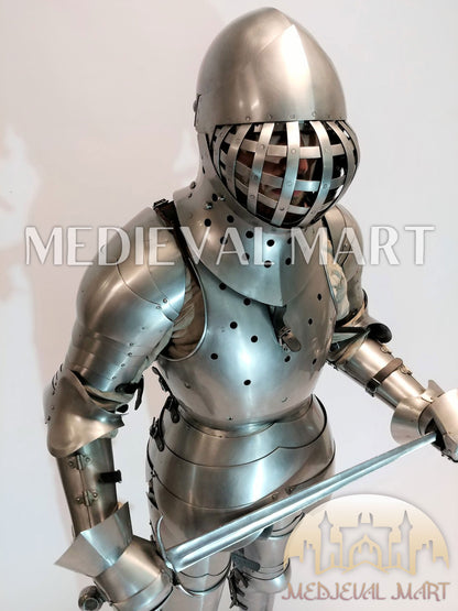 MEDIEVALMART 1400s Medieval Tournament Knight Parade High Gothic Plate Armor W/H Kolbenturnier Bacinet