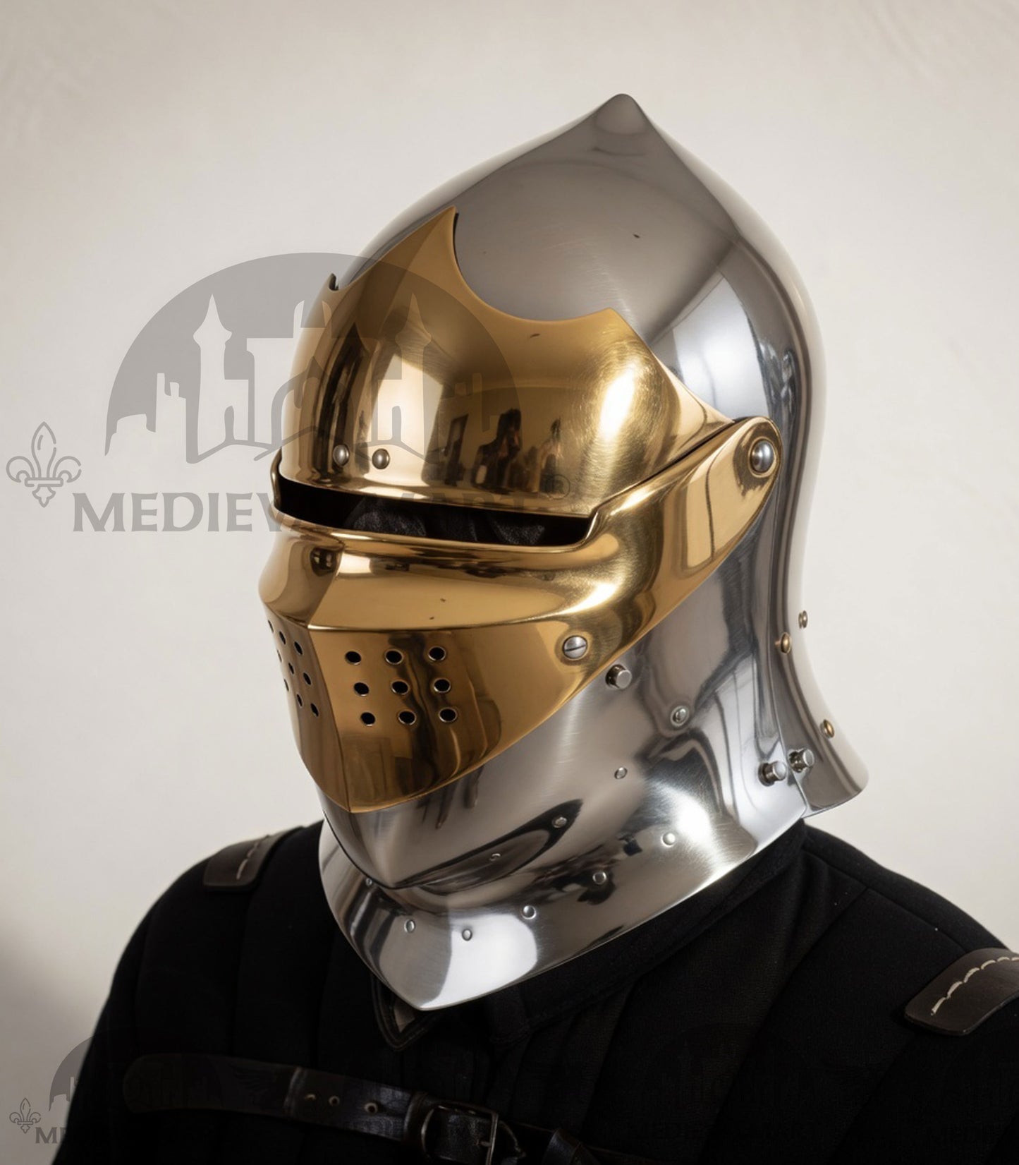 MEDIEVALMART Medieval European knight Closed Griffon Helmet W/H Brass Face Mask