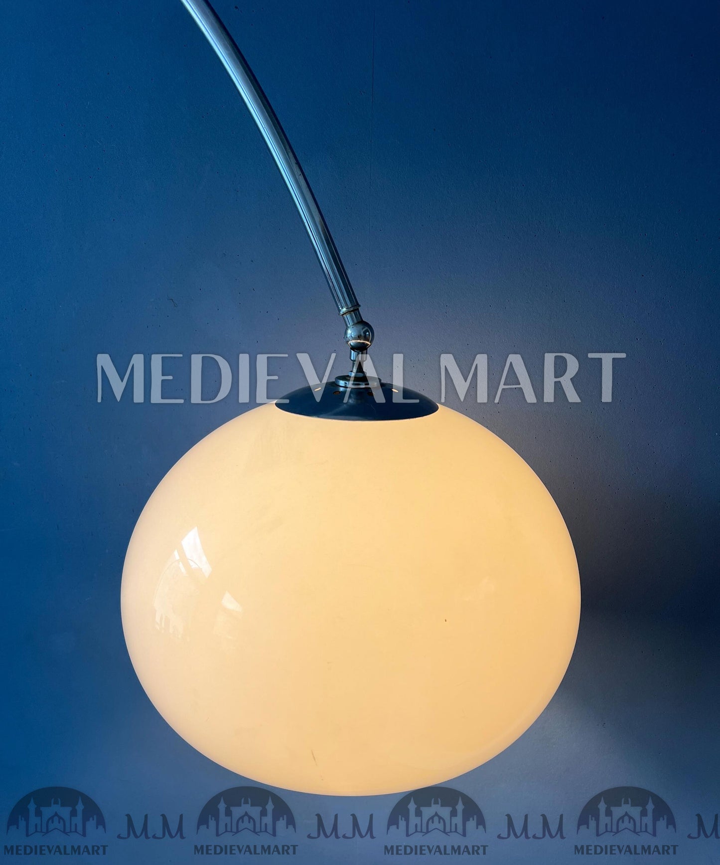 MEDIEVALMART Vintage Guzzini Space Age Arc Floor Lamp with White Mushroom Shade and Marble Base