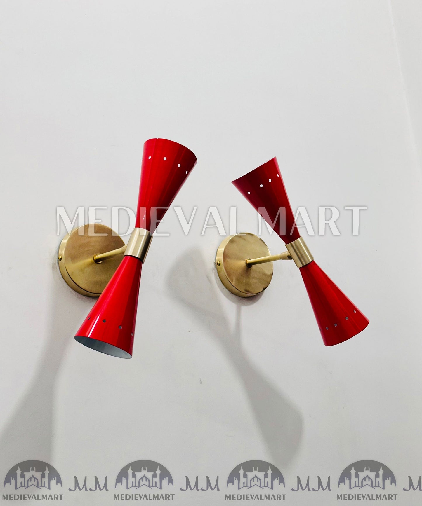 MEDIEVALMART Mid Century Modern Brass Wall Sconce Diabolo Italian Design Vanity Lighting