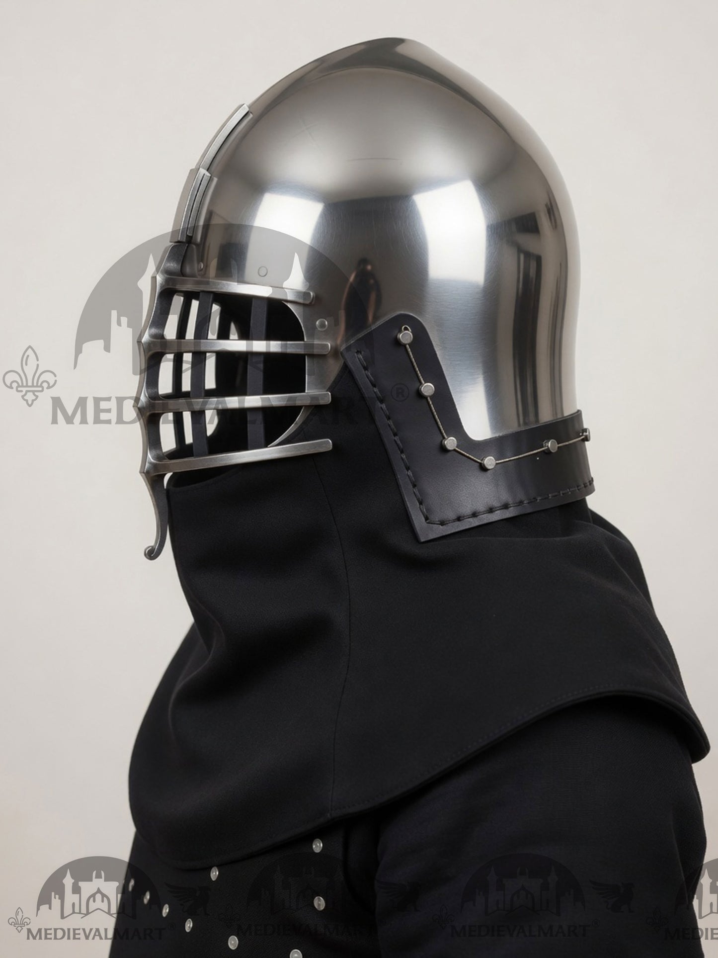 MEDIEVALMART Medieval Wolf Ribs Bacinet Helmet For HMB; SCA, Buhurt