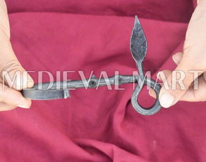 MEDIEVALMART Hand Forged Medieval Decorative Iron Leaf Design Iron Hook