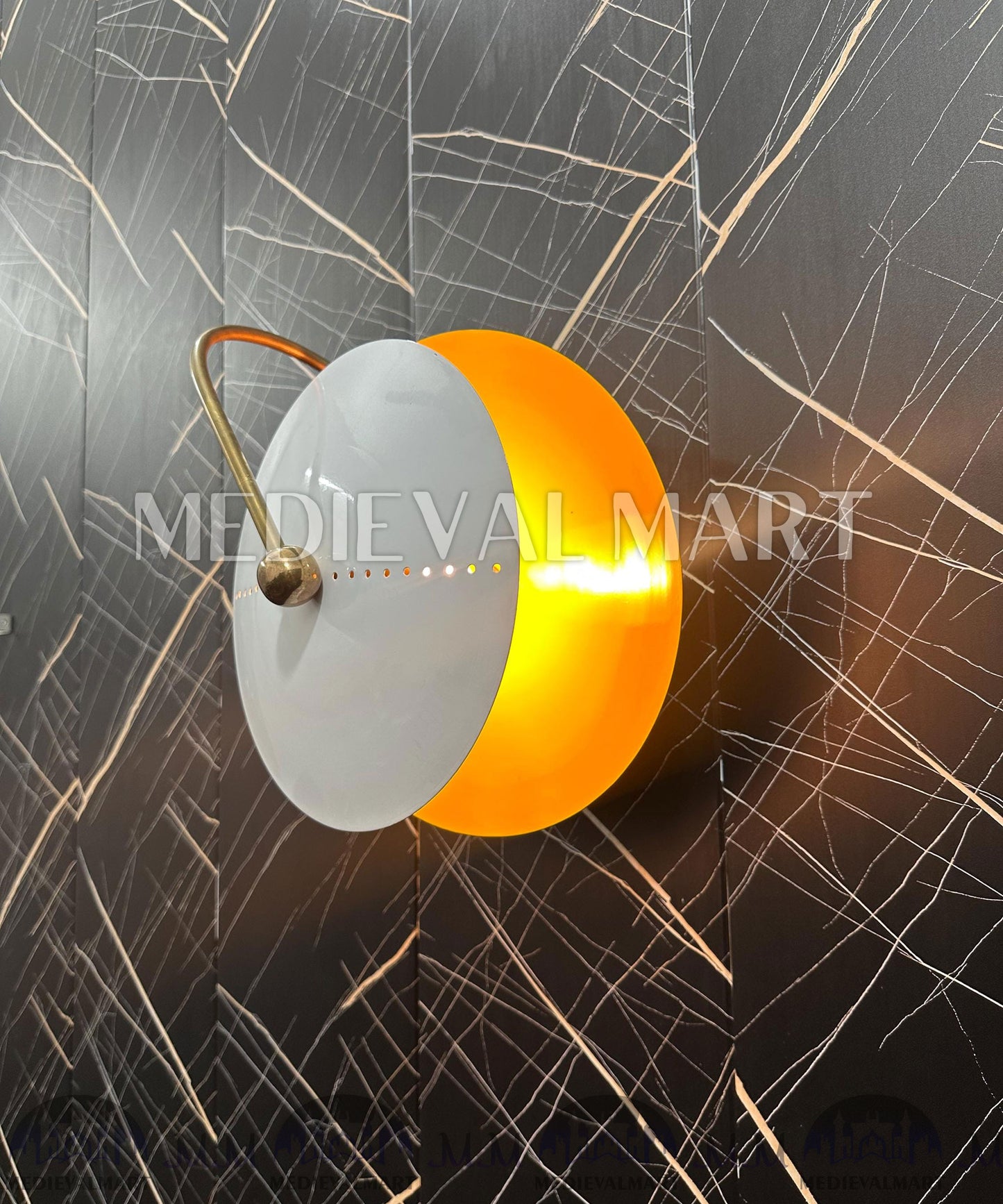 MEDIEVALMART Handcrafted Brass Round Wall Sconce: Modern Bedside Lighting