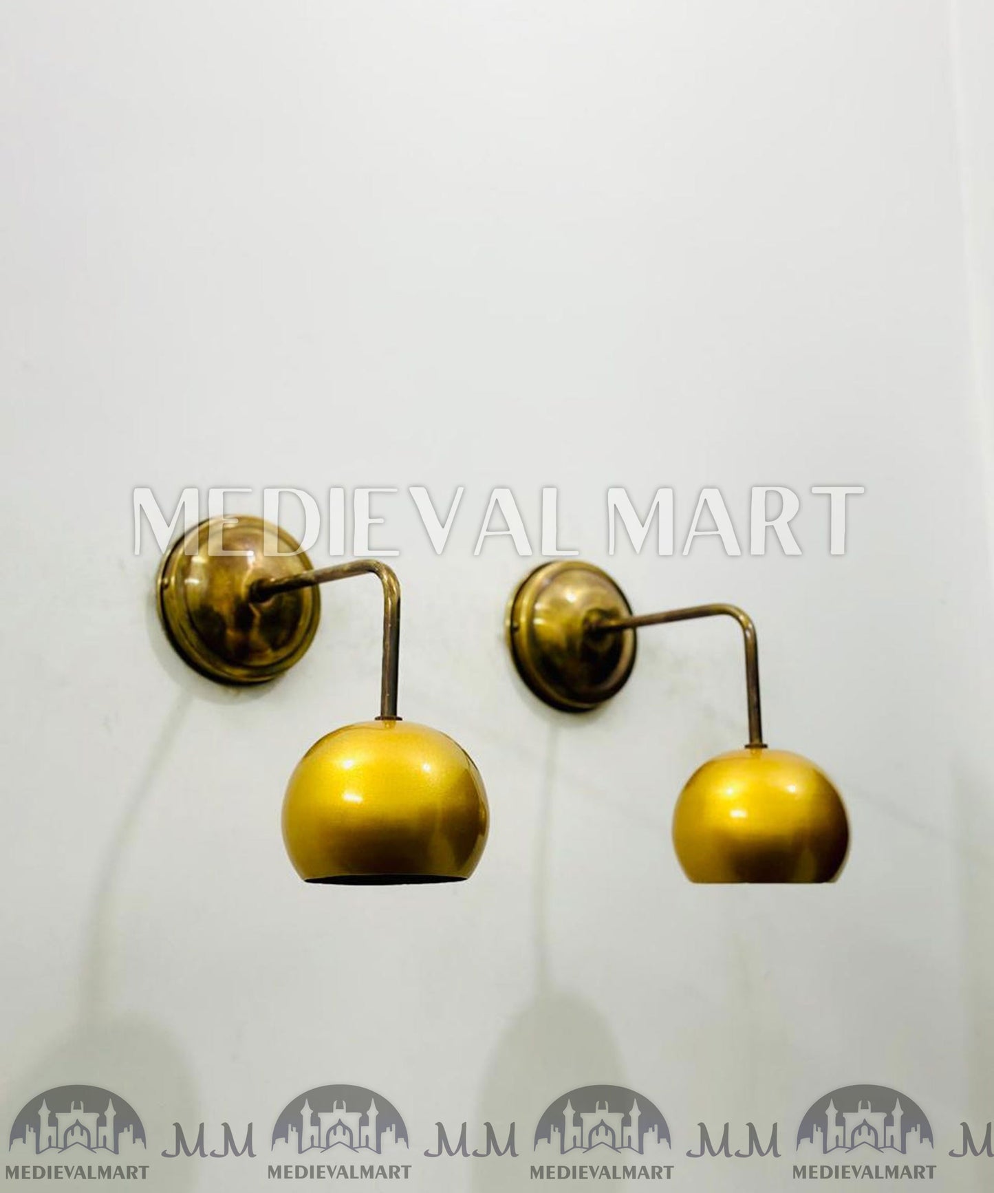 MEDIEVALMART Mid-Century Brass Wall Sconce Pair Modern Bathroom Lighting