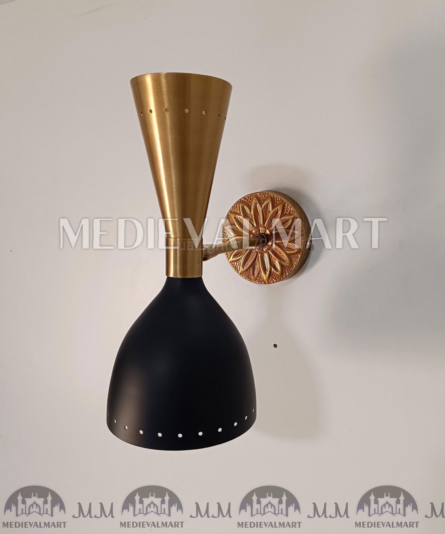 MEDIEVALMART Mid-Century Modern Brass Diabolo Wall Sconce, Black Matte Accent Fixture