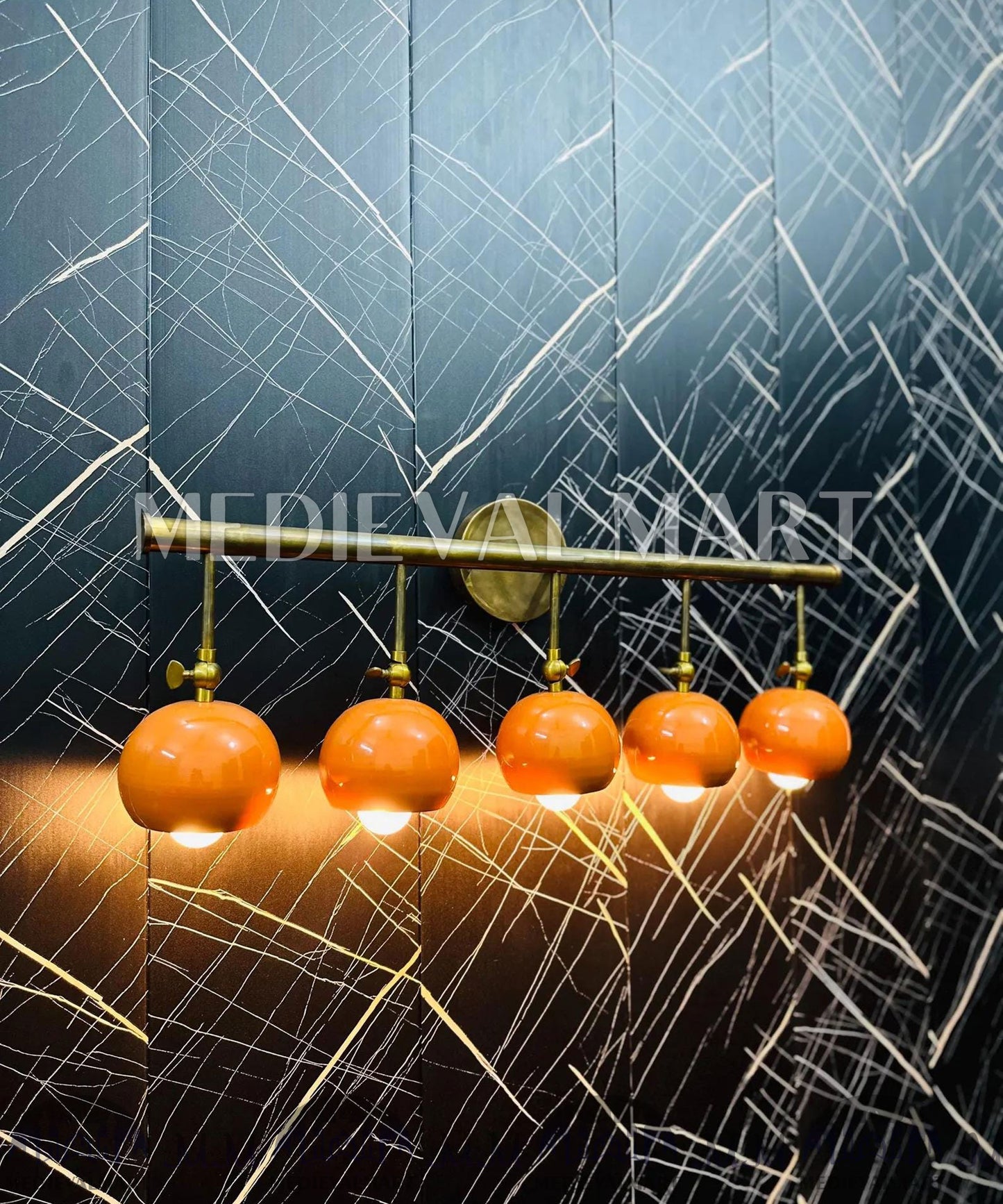 MEDIEVALMART Handcrafted Brass 5-Ball Wall Sconce - Mid-Century Modern Vanity Light
