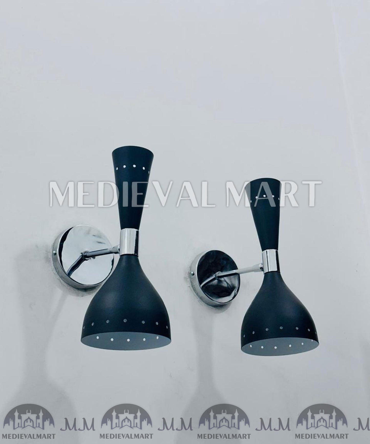 MEDIEVALMART Mid Century Diabolo Wall Sconce Pair: Modern Italian Black Wall Lights
