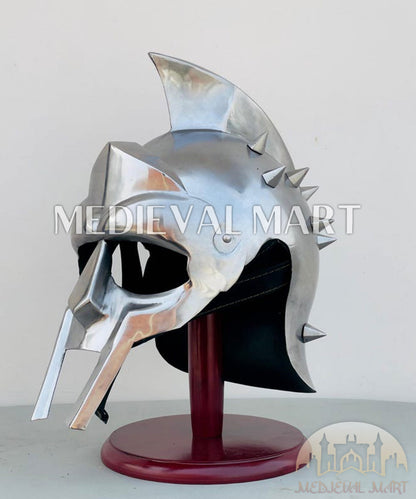 MEDIEVALMART "Gladiator" Silver Knight Roman Soldier Helmet W/H Free Stand | Gladiator Props