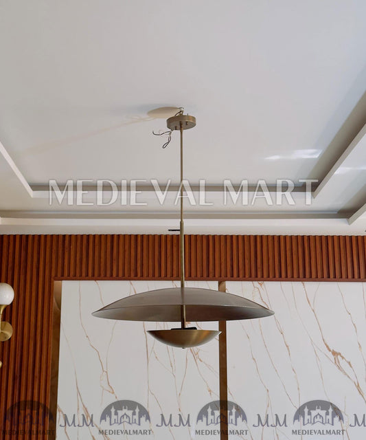 MEDIEVALMART Mid Century Modern Brass Chandelier, Handmade 3-Light Pendant