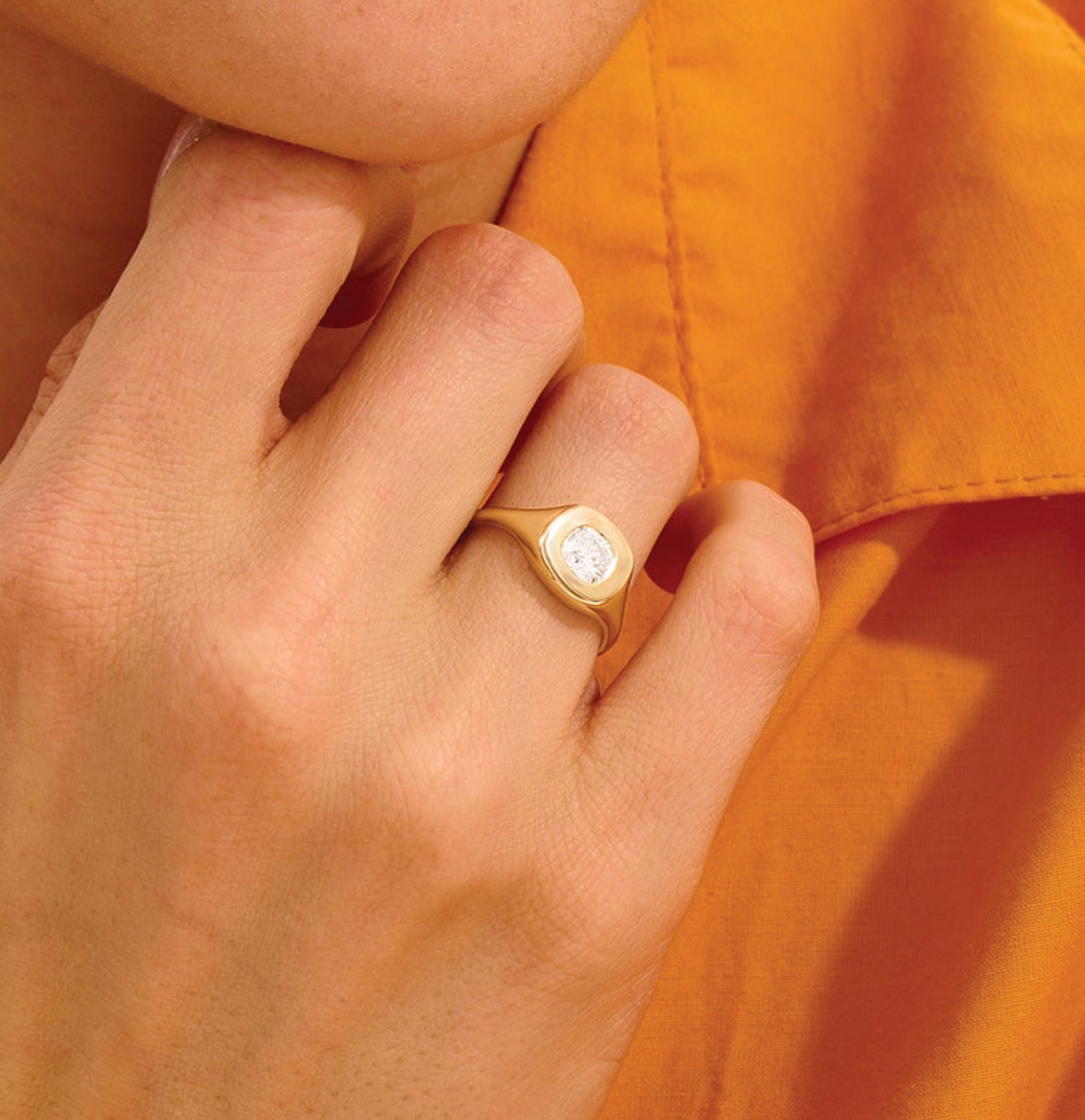 MADELYN MINIMALIST 14k Solid Gold Cushion Cut Bezel Set Signet Ring for Women | Gift for Her