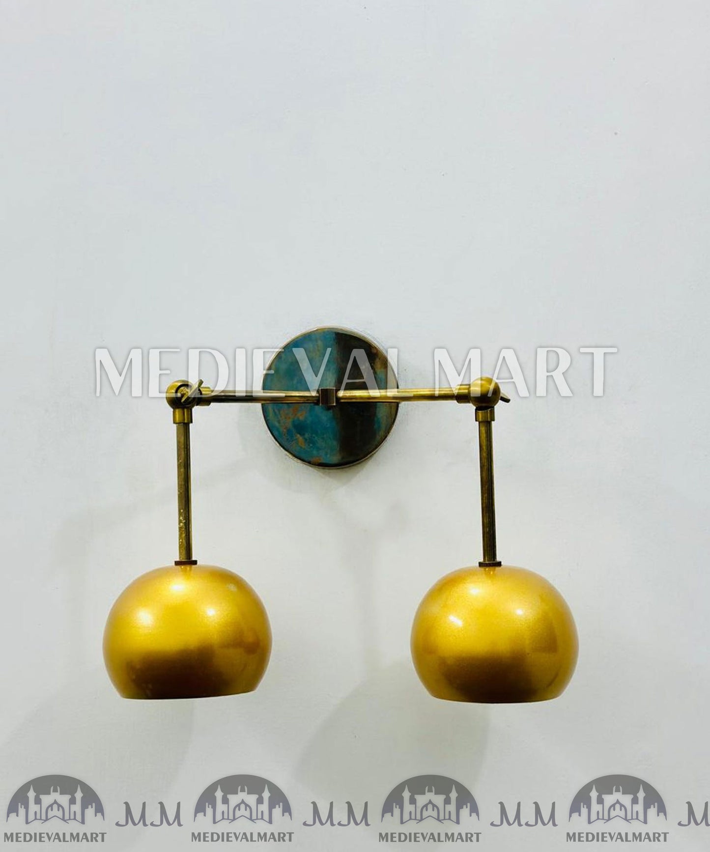 MEDIEVALMART Custom Brass 2-Light Vanity Sconce - Mid-Century Bathroom Lighting