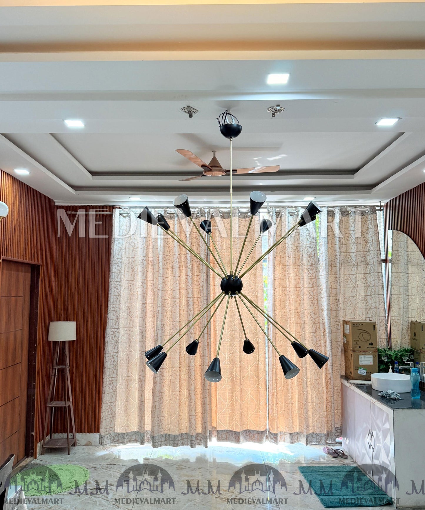 MEDIEVALMART Handmade Brass Sputnik Chandelier | Mid-Century Modern 16-Light Ceiling Fixture