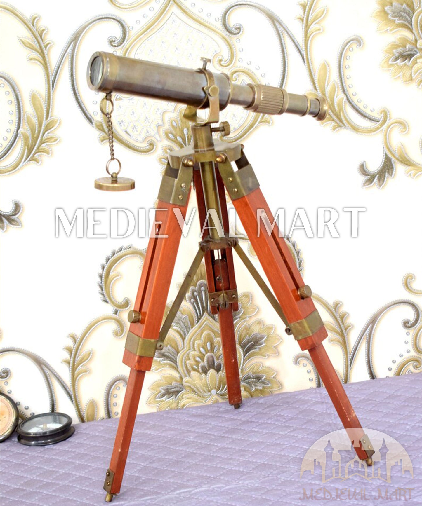 MEDIEVALMART Nautical Handmade Working Telescope W/H Wooden Tripod Stand Gift For Dad