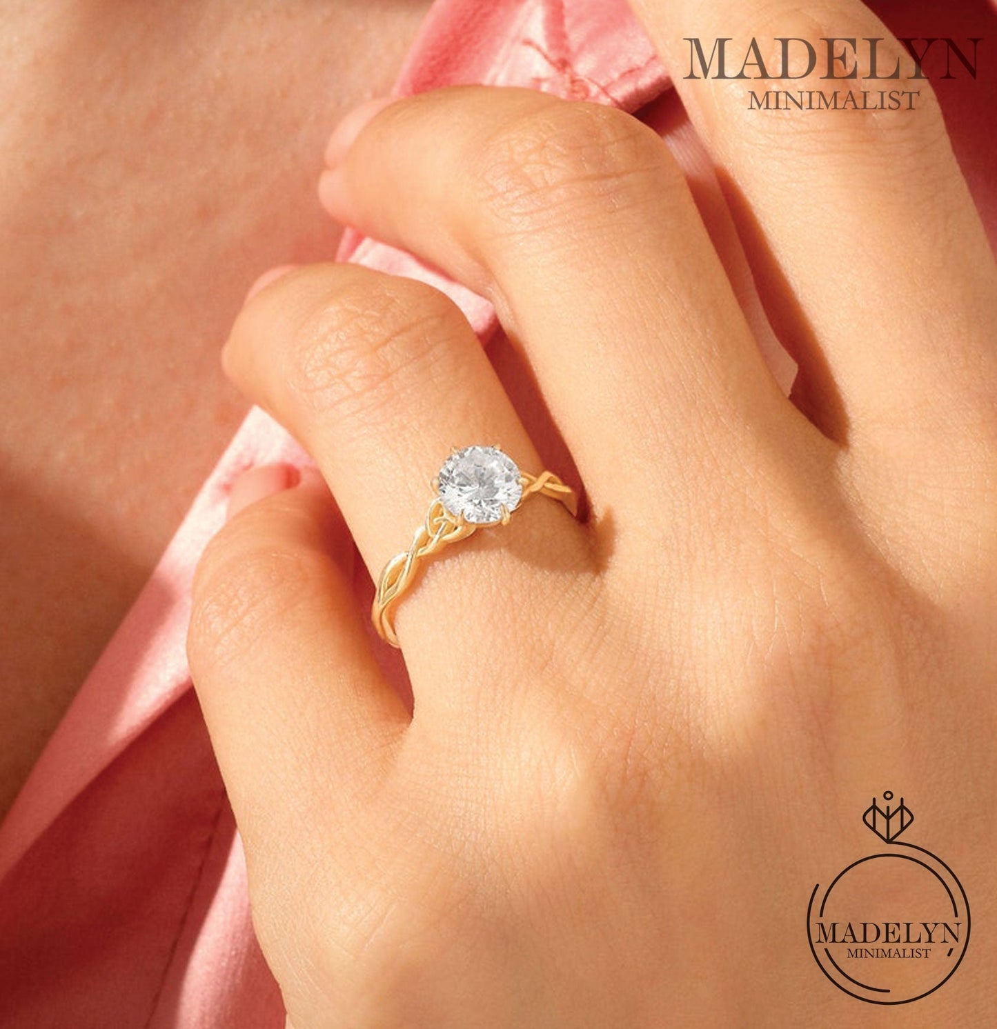 MADELYN MINIMALIST 14k Solid Gold Tiny Celtic Knot Lab Diamond Engagement Ring for Women | Gift For Lover
