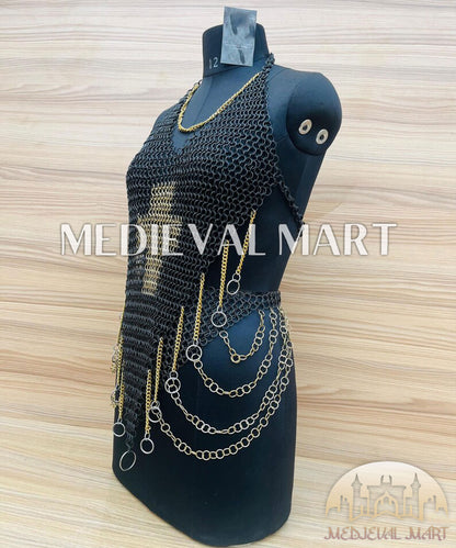 MEDIEVALMART Women’s Black (Dragonfang) Jesus Chainmail Armor W/o Skirt