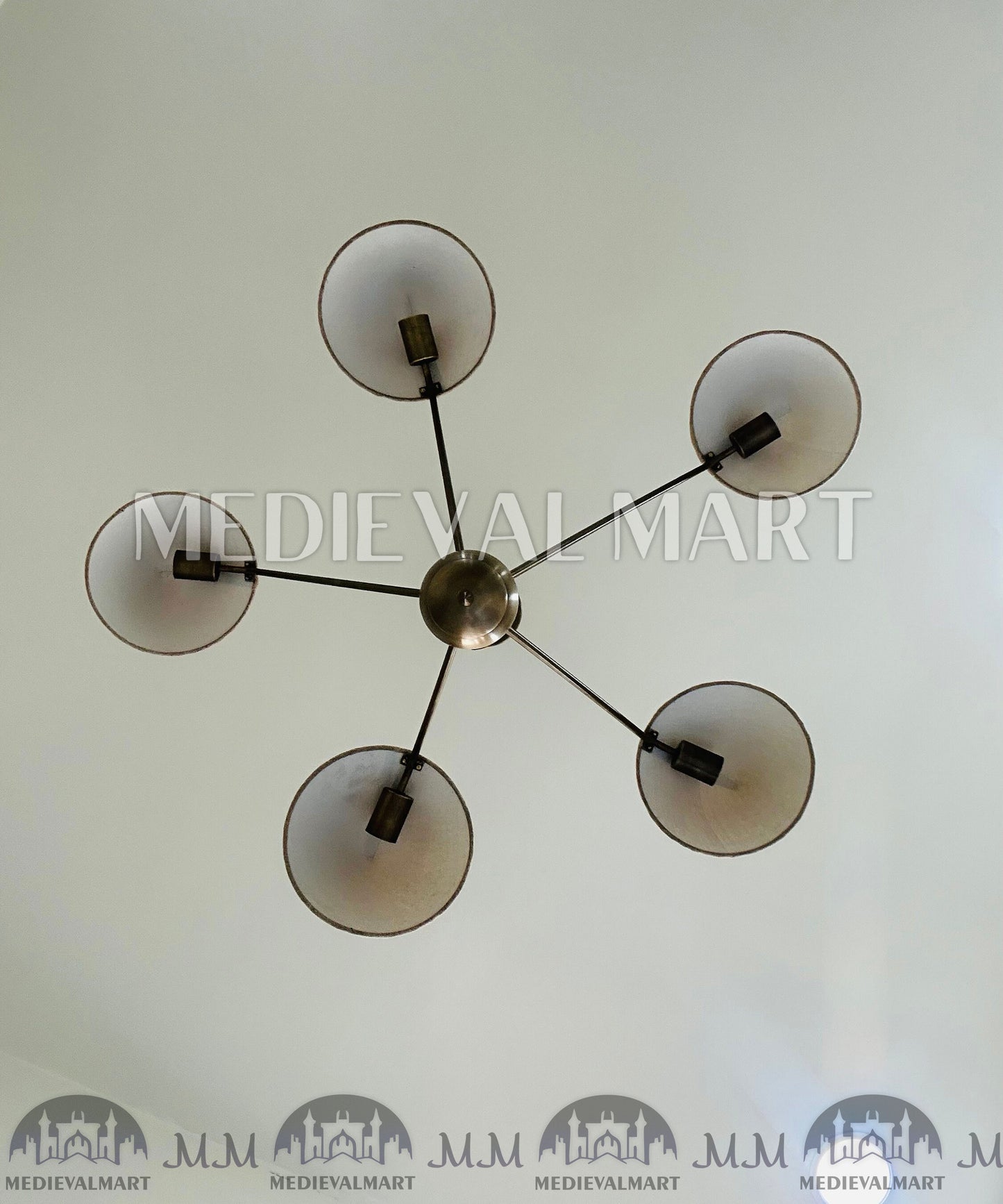 MEDIEVALMART Brass Sputnik Chandelier Mid Century Modern 5-Arm Light Fixture