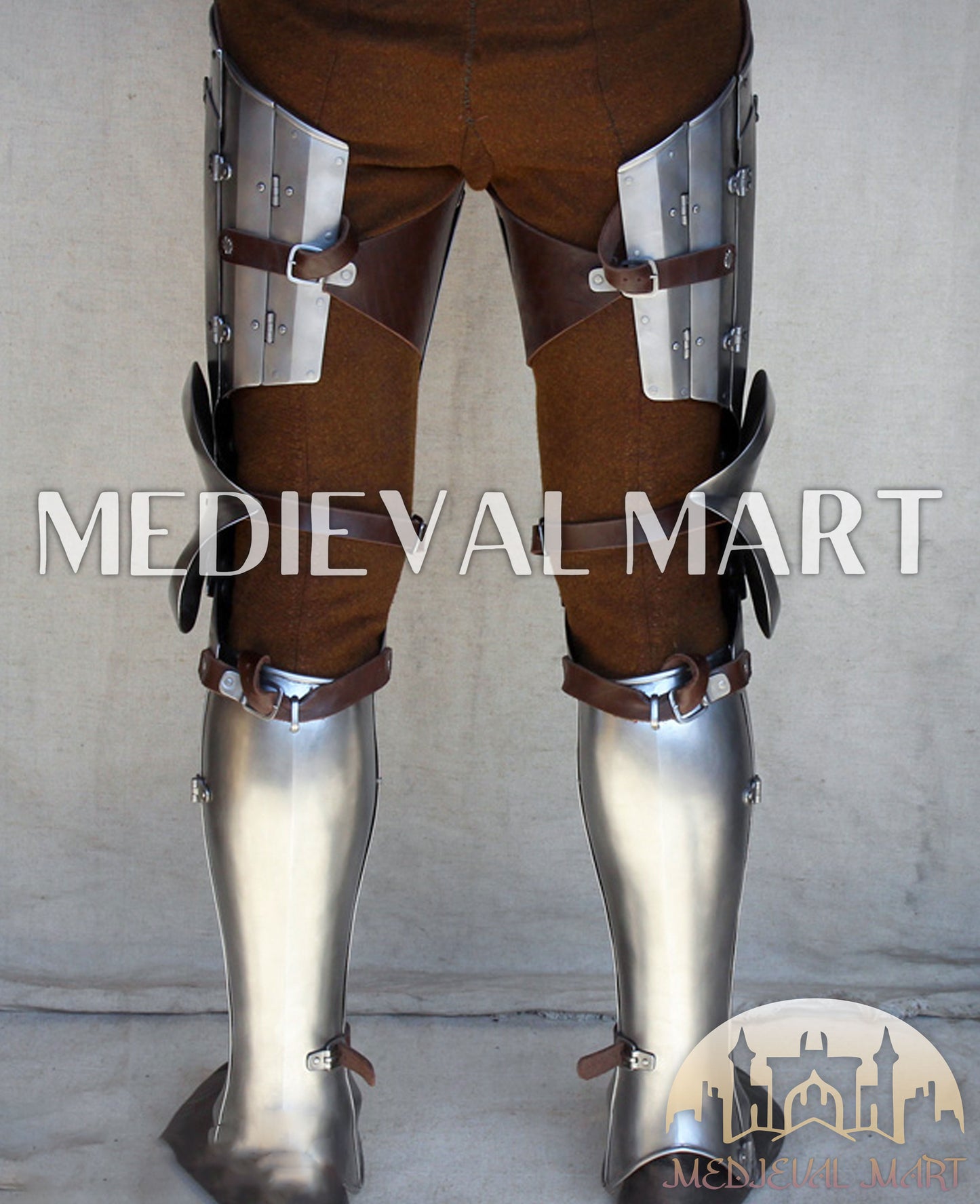 MEDIEVALMART European Greaves Knight English Legs Armor "Buff Polish"