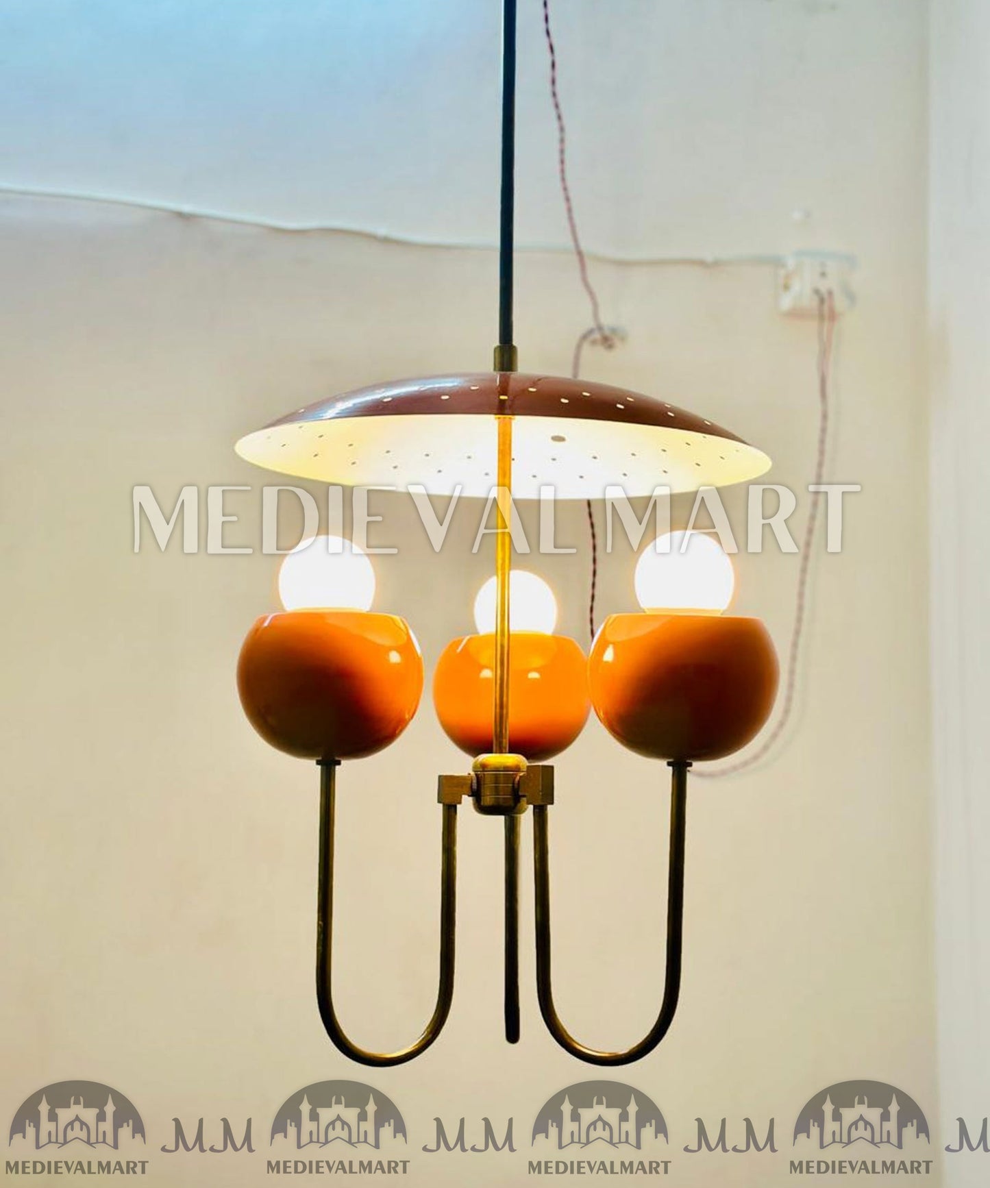 MEDIEVALMART Handmade Mid Century Sputnik Chandelier: Raw Brass Modern Ceiling Light