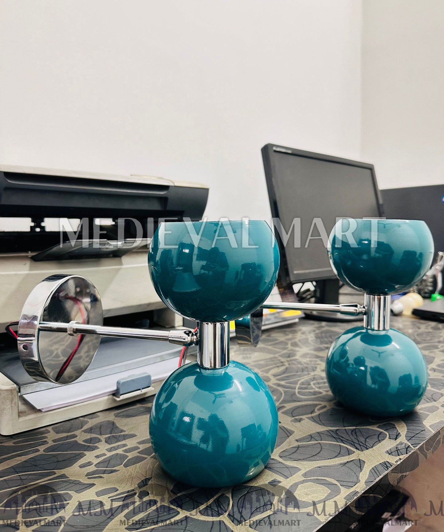 MEDIEVALMART Mid Century Italian Brass Diabolo Wall Sconce Pair - Stilnovo Style