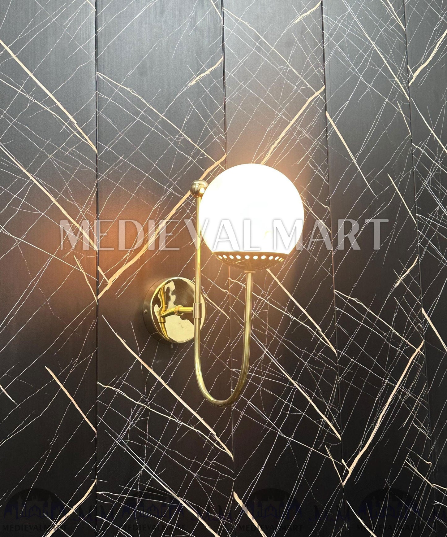 MEDIEVALMART Handcrafted Brass Milky Ball Wall Lamp - Modern Home Lighting