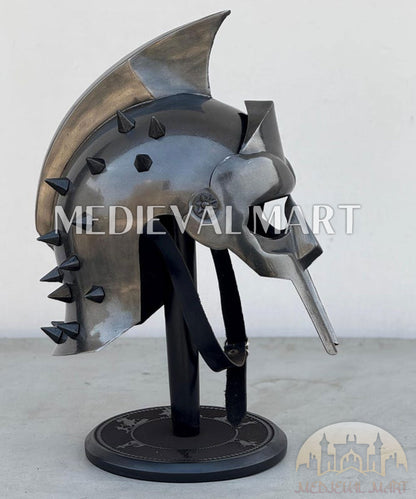 MEDIEVALMART "Gladiator" Antique Black Knight Roman Soldier Helmet W/H Free Stand | Gladiator Props