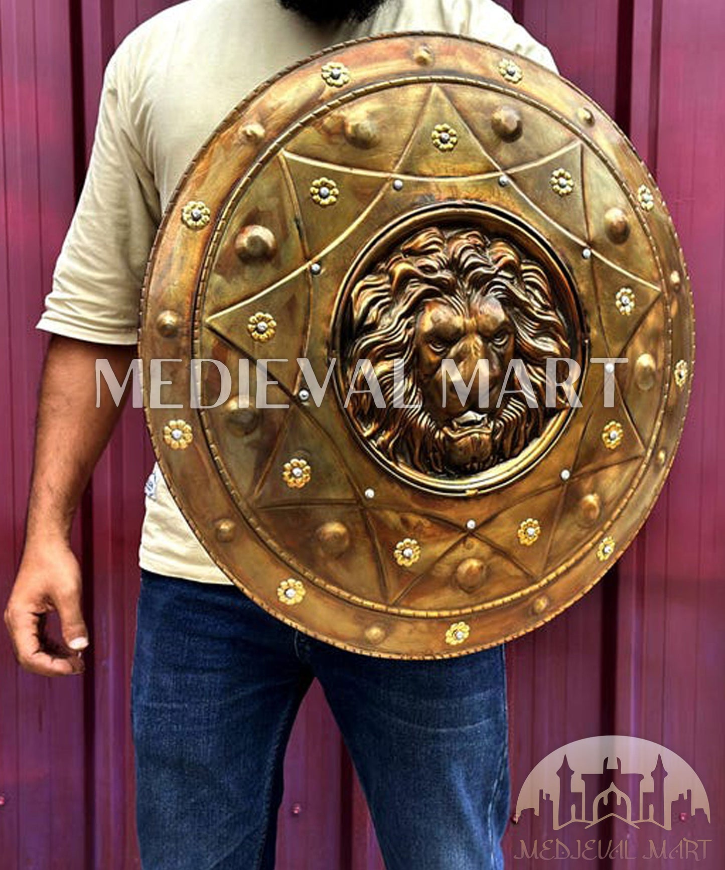 MEDIEVALMART Medieval Spartan Exclusive Lion Face Shield Antique Finish | Gift for Dad
