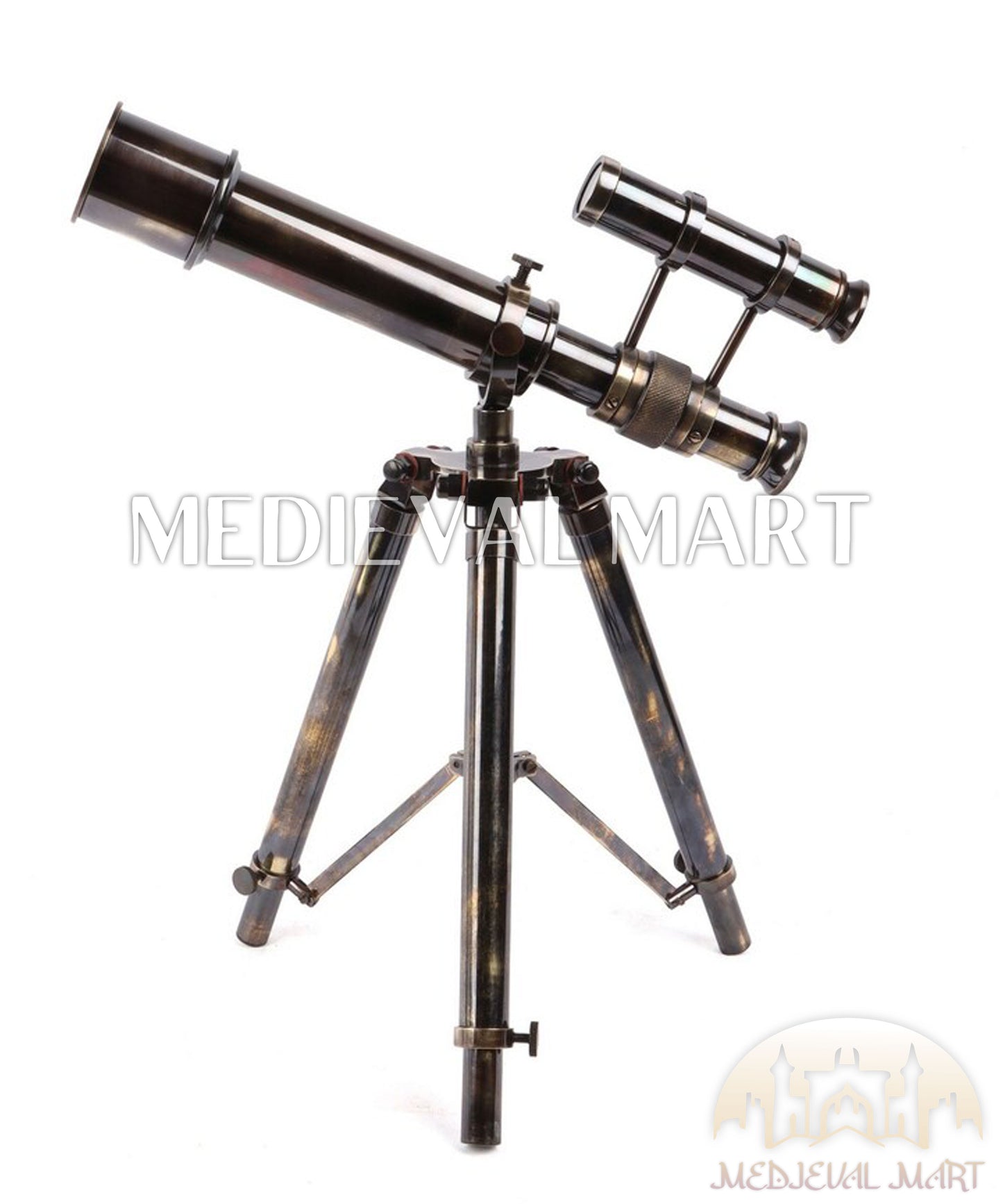 MEDIEVALMART Nautical Antique Vintage Brass Double Barrel Telescope W/H Antique Brass Tripod Stand