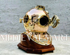 MEDIEVALMART Pure Copper Brass Diving Helmet With Wooden Base