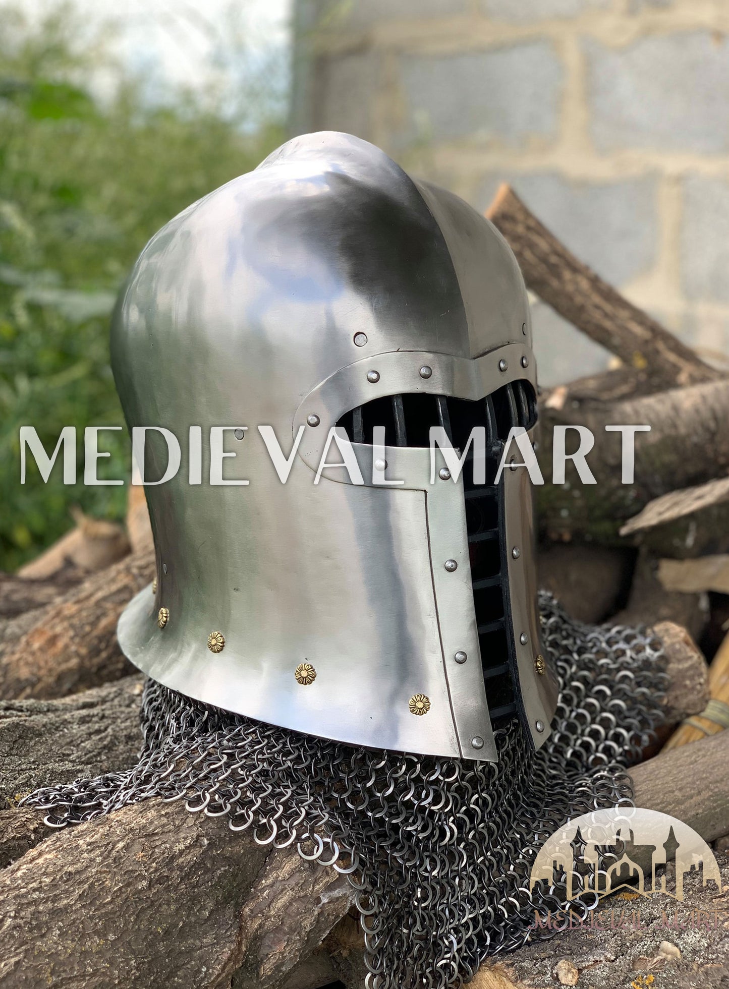 MEDIEVALMART 1500 AD Italian Barbute T shaped visor Helmet By "Gonaza Family"