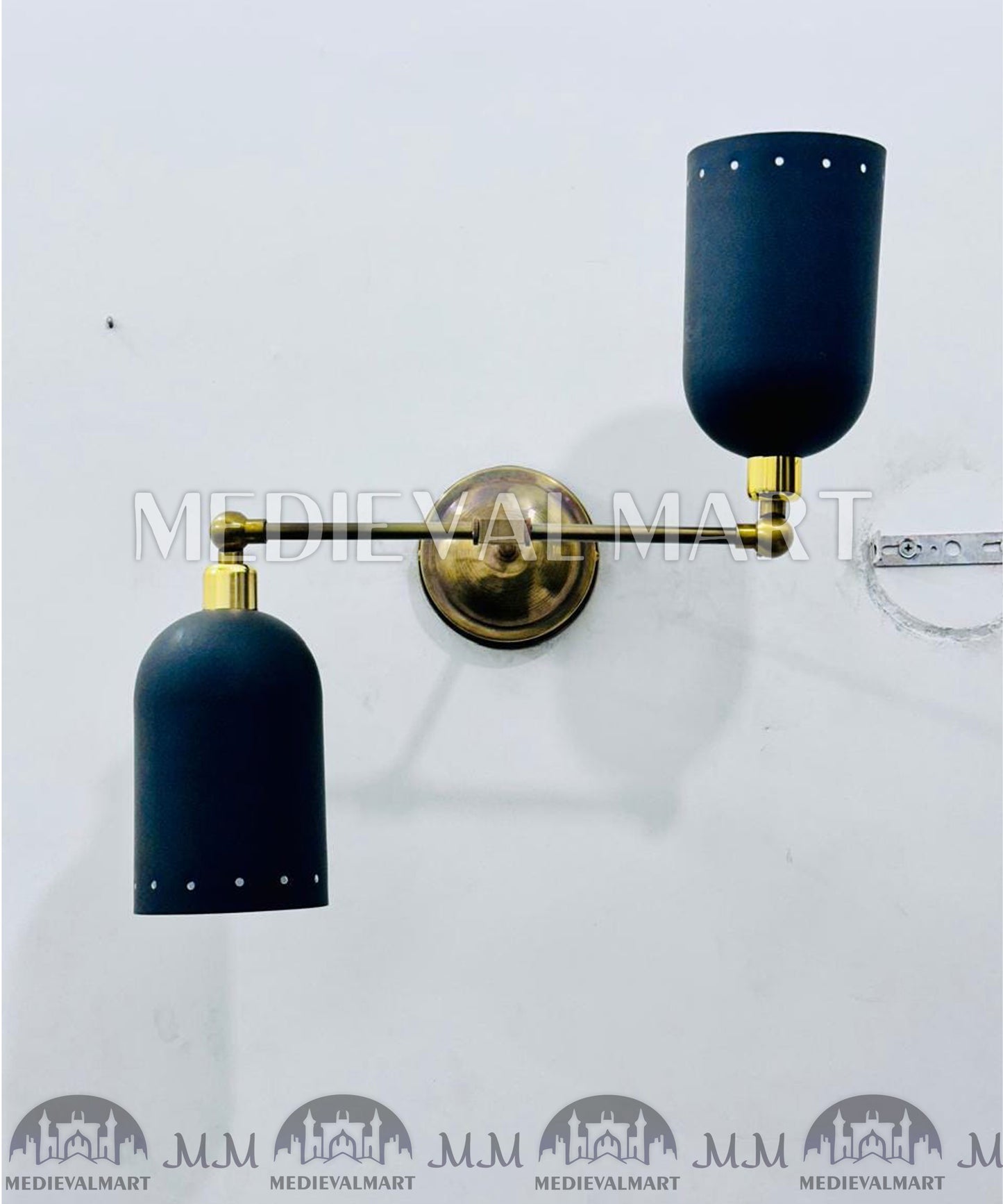 MEDIEVALMART Custom Brass Vanity Light: Mid Century Matte Black Wall Sconce