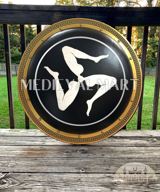 MEDIEVALMART Iconic Syracuse Ancient Greek Hoplite Battleworn Metal/Brass Shield | Gifts For Dad