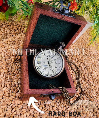 MEDIEVALMART Nautical Pirate Victorian Antique Locket Clock Bronze Finish W/H Gen-1 Wooden Case | Gift For Mom & Dad