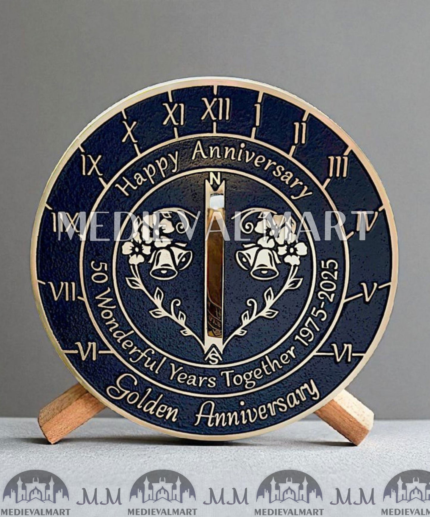 MEDIEVALMART 50th "Wonderful Years" Golden Anniversary Sundial Coral Gift For Parents Anniversary