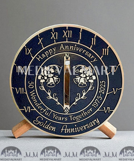 MEDIEVALMART 50th "Wonderful Years" Golden Anniversary Sundial Coral Gift For Parents Anniversary