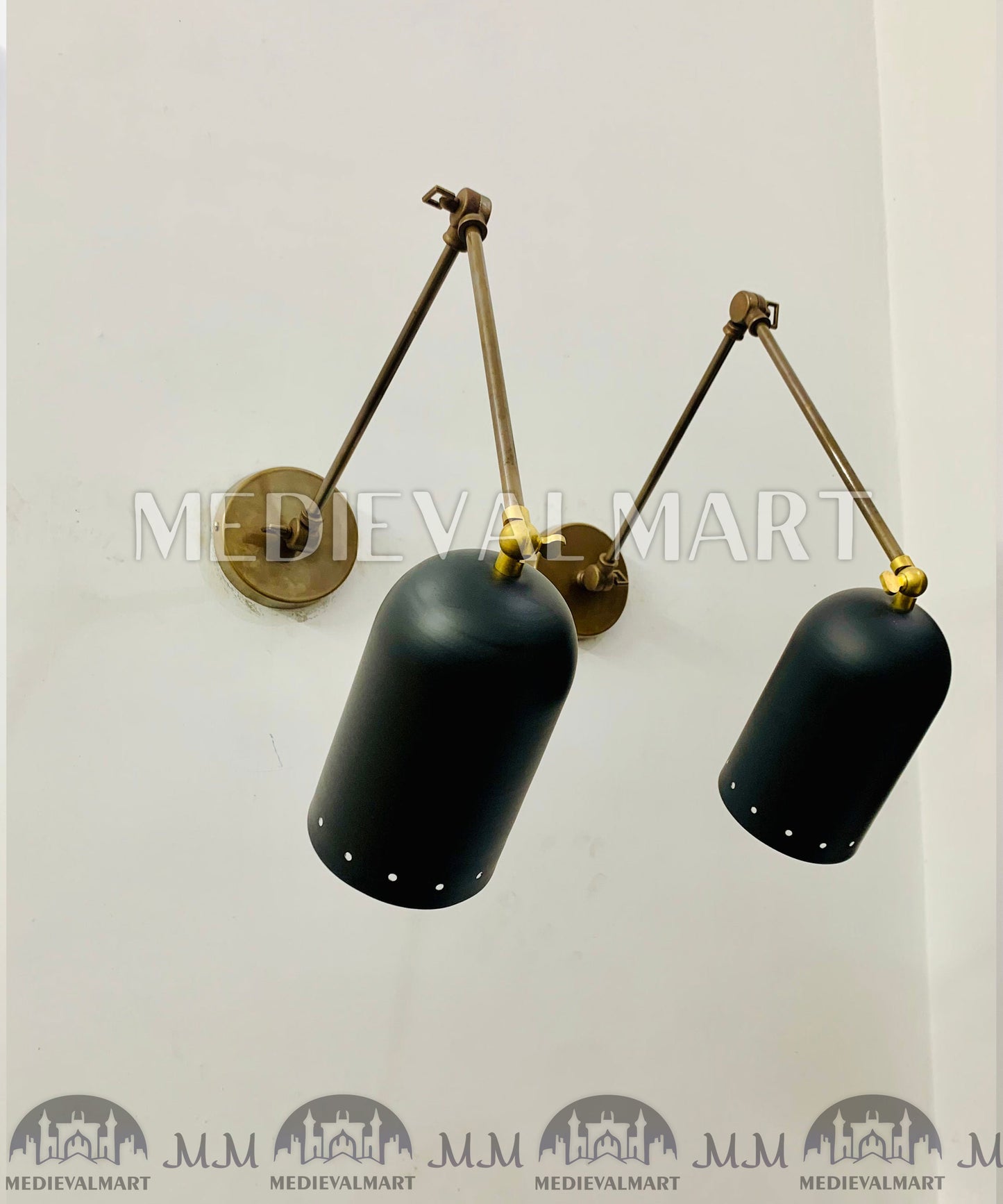 MEDIEVALMART Mid Century 1950's Italian Stilnovo Sconce Lighting Pair Reading Lamp Fixture