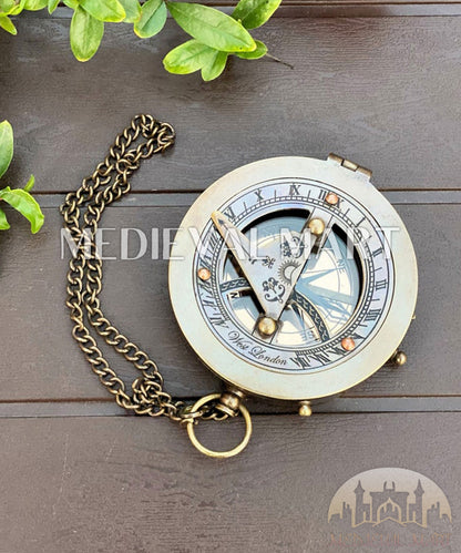 MEDIEVALMART Custom Engrave Nautical Sun Clock Adventure Compass Gold Finish W/H Gen-1 Wooden Case | Gift For Mom