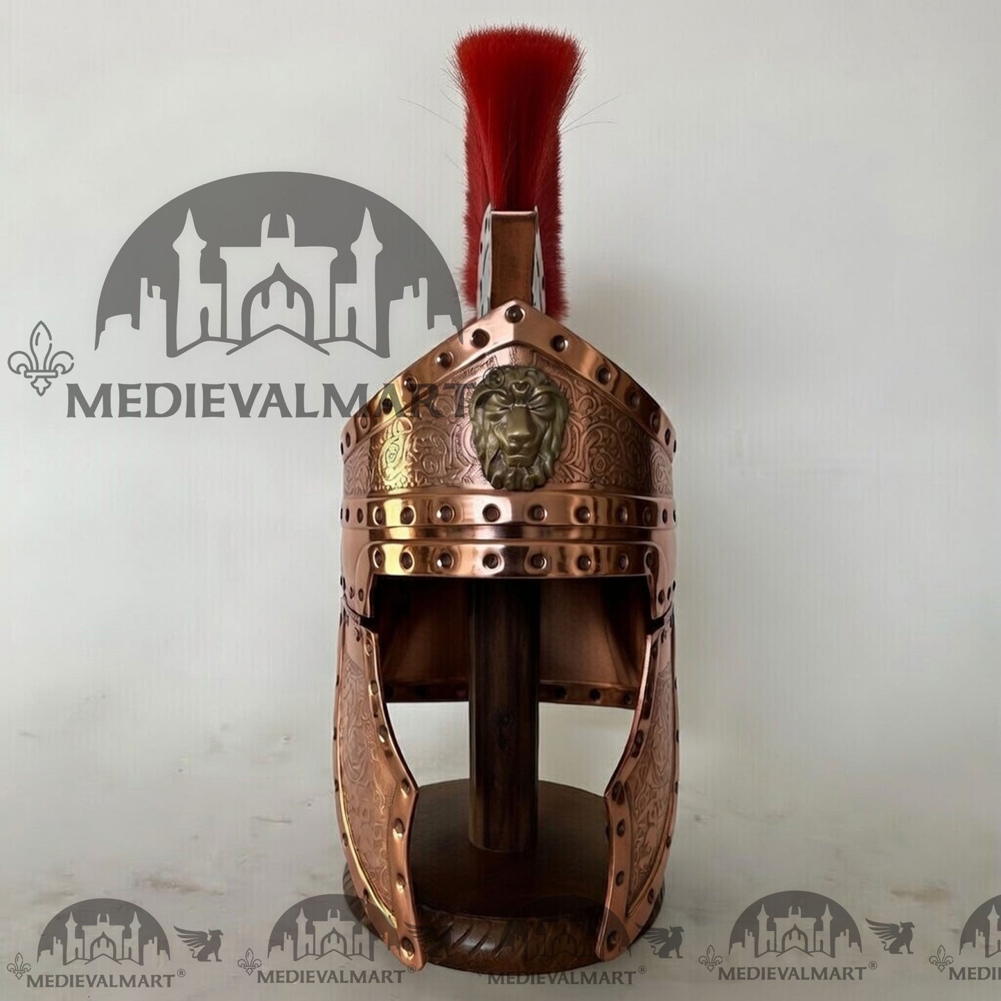 MEDIEVALMART Medieval Roman Centurion Copper Finish Helmet with Red Plume or Free Wooden Stand