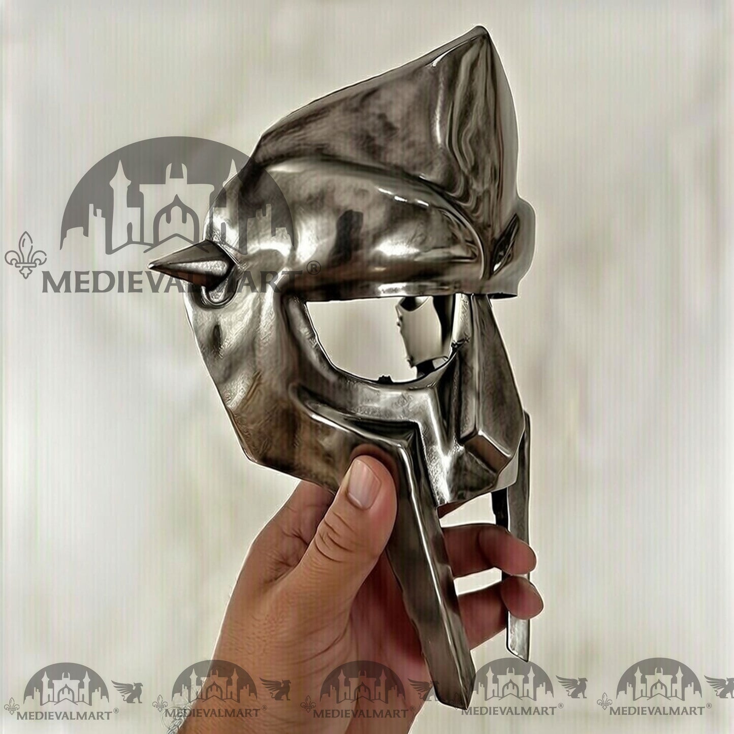 MEDIEVALMART MF DOOM Mask Mad-villain Antique Silver Finish Steel Face Armor